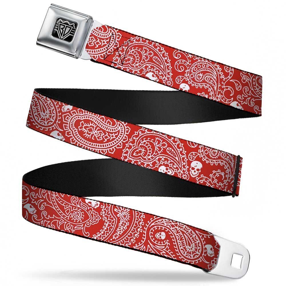 8578 Seatbelt Belt - Bandana/Skulls Red/White - 1.5" Wide - 32-52 Inches in